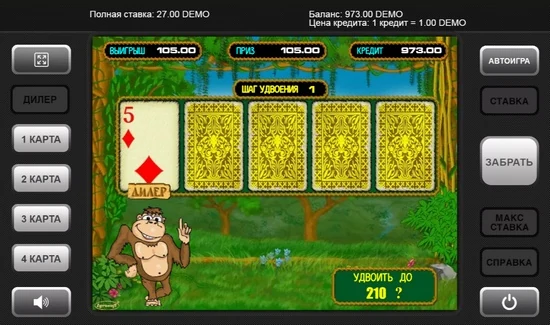 игра на риск в автомате Crazy Monkey
